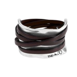 Thick Silver Cuff w/ Leather Wraparound Strap